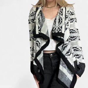 Black, Gray, and White Aztec Print Cardigan, Size Small